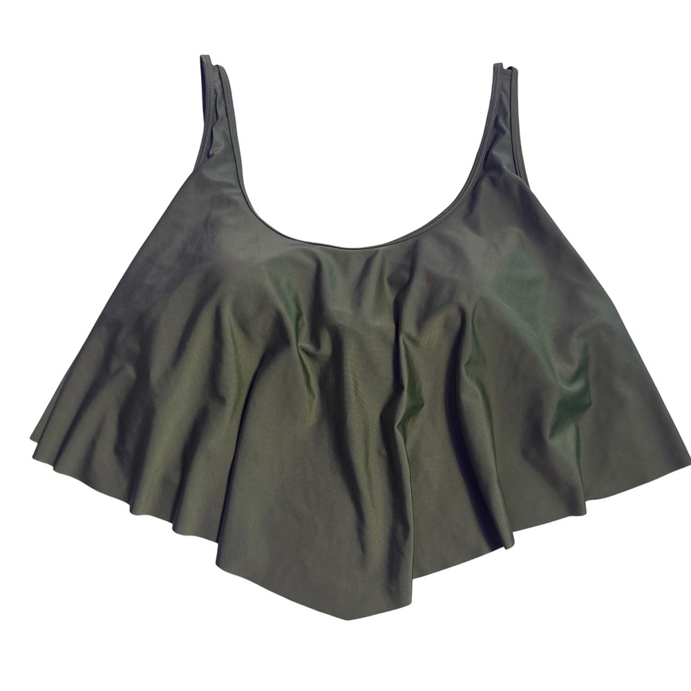 Olive Green Ruffle Flounce Tankini Swim Top Plus Size 3XL